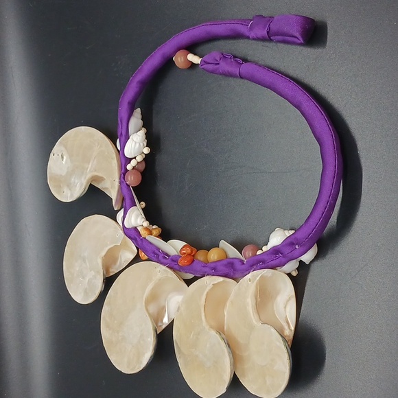 Shell Necklace with a Satin Ribbon Chain (Shells, Beads & Rocks) 18" Long - Picture 4 of 4